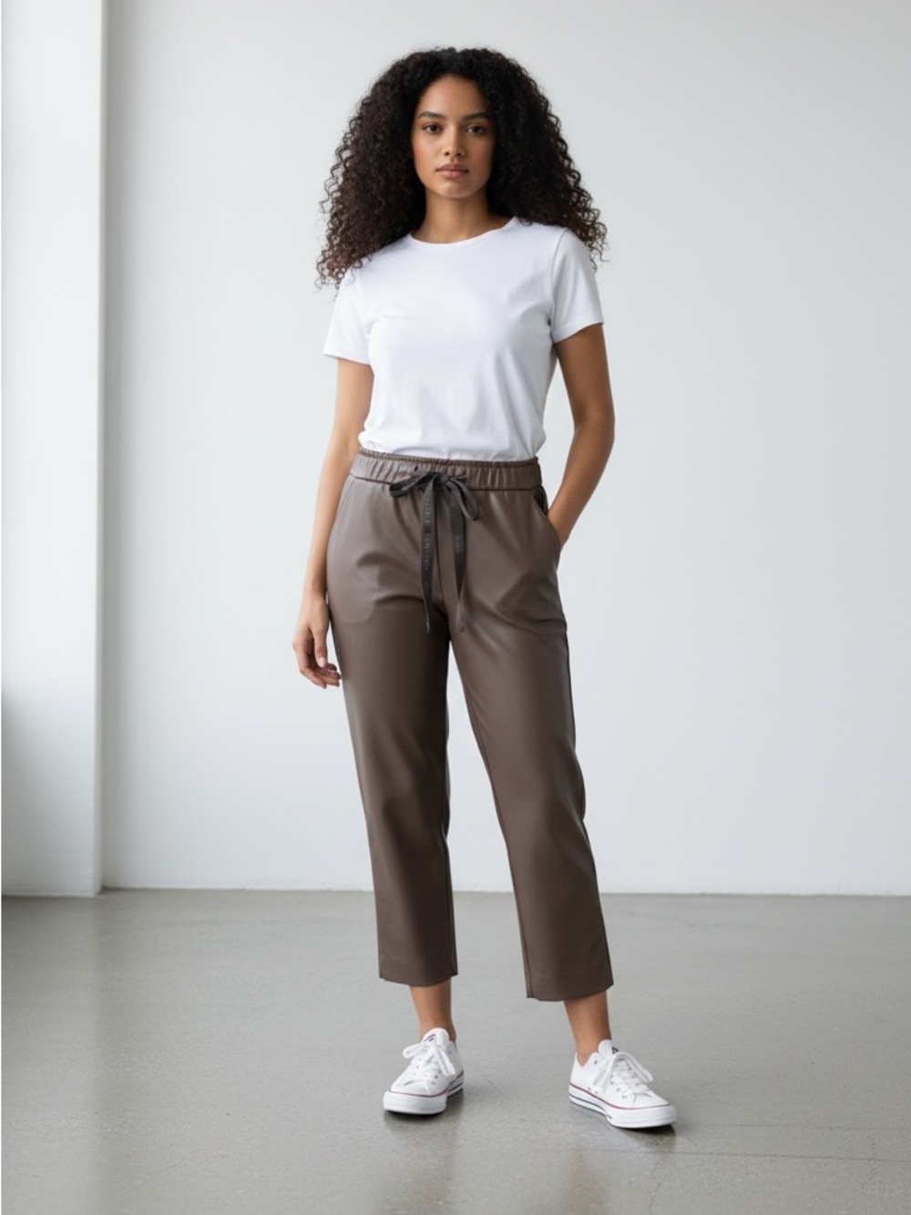 NWT Robell Kati 09 Faux Leather Drawstring Waist Slim Fit Trouser in Grey Sz 14